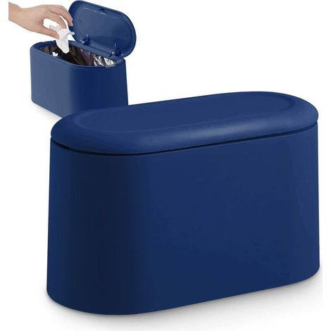 Petite Poubelle de Table avec Couvercle à Bouton-Poussoir pour Bureau,Salle Bain Cuisine et Chambre,Stockage pour Nourriture pour Animaux，bleu (1/5)