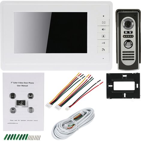 Système de visiophone filaire de 7 pouces, sonnette d'interphone visuel avec moniteur intérieur et prise en charge de la caméra extérieure, déverrouillage de la vue nocturne infrarouge, étanche à la p (1/4)