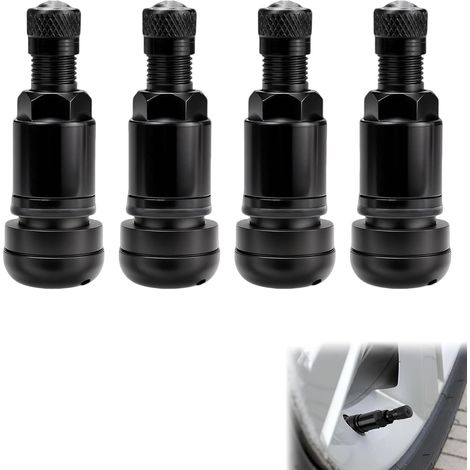 4 Pièces Valves Métalliques Tubeless 42 mm pour Jantes Aluminium, Valve Pneus 11.3 mm en Alliage Noir avec Capuchons Antipoussière pour Voiture Moto SUV Camion (1/5)
