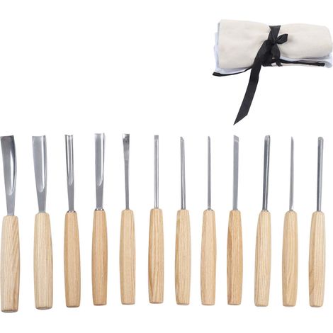 12-teiliges Holzschnitzwerkzeug-Set, Holzmeißel mit Holzgriffen zum Gravieren und für Heimwerkerprojekte