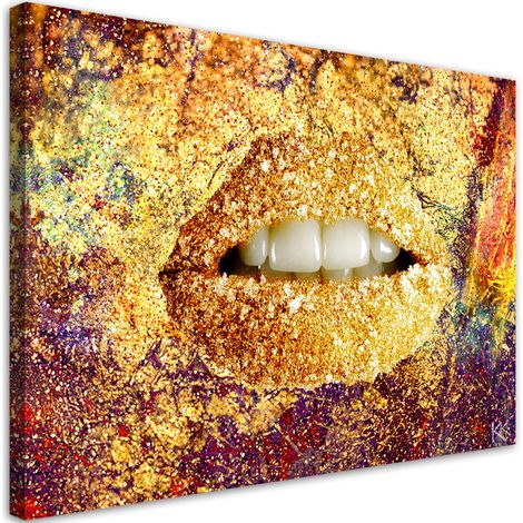 Quadro su tela, Labbra d'oro astratte - 100x70 (1/4)