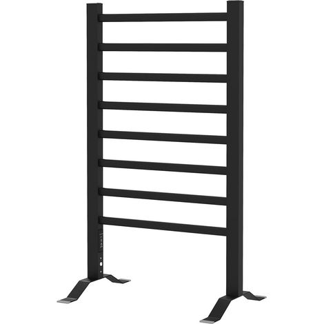 Sèche-serviettes électrique 8 barres avec minuterie 2/4h pose murale ou au sol en aluminium noir 53 x 35 x 90 cm (1/5)