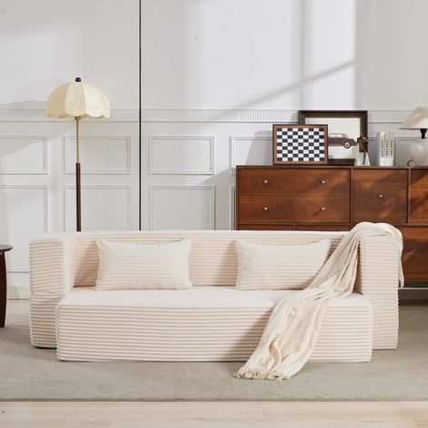 Sofá cama convertible 3 plazas beige tapizado con 2 cojines y diseño modular sin montaje (1/5)