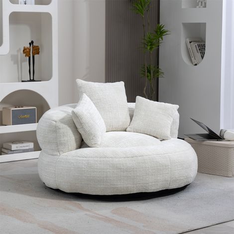 Chenille Lazy Sofa Chair - High Back Lounger with 3 Pillows, Indoor/Outdoor (Beige) (1/5)