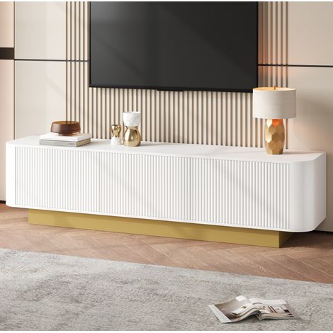 Mueble para TV de MDF y tablero de partículas blanco 170x40,5x47 cm con 3 puertas, estante ajustable y pasacables (1/5)