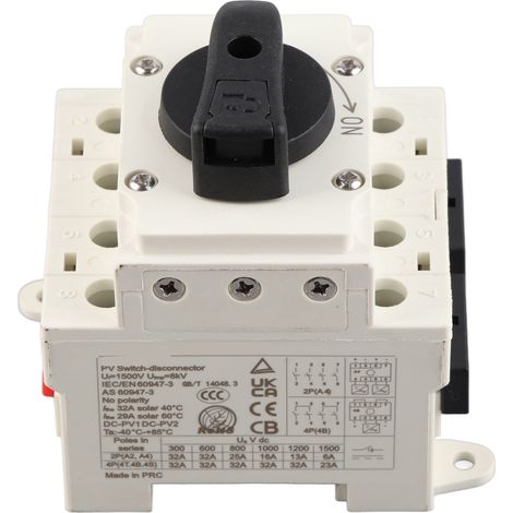 Interrupteur d'isolement CC solaire/disjoncteur CC photovoltaïque 1000 V CC 32 A pour onduleurs, boîtiers de raccordement et systèmes de stockage d'énergie par batterie (1/5)
