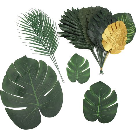 70PCS Artificial Palm Leaves 10 Kinds of Plants Simulation Tropical Plant Leaves for Hawaiian Party Decoration