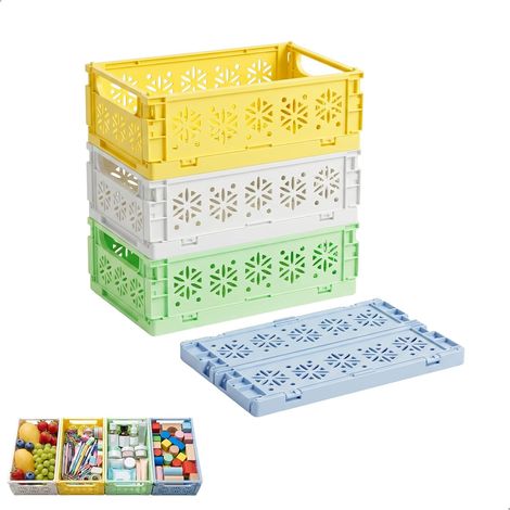 Caisse Pliable Plastique, Cagette Plastique Lot de 4, Panier de Rangement, Boite Rangement Salle de Bain, Panier Rangement Salle de Bain, Petit Panier Rangement Multicolore (1/5)