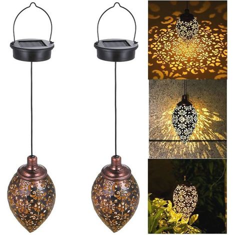 Lanterna solare decorativa da esterno, lampada a sospensione in metallo in 2 pezzi con LED (1/5)