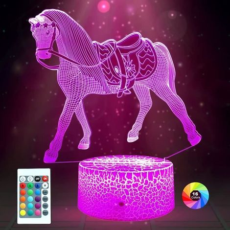 Cadeaux de cheval pour les filles, veilleuse de cheval 3D pour chambre d\'enfants,lampe à 16 couleurs avec télécommande Smart Touch (1/4)