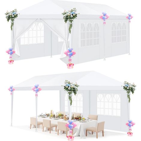 Tente de réception 3x6m avec 6 parois, imperméable, stable, protection UV, blanc (1/5)