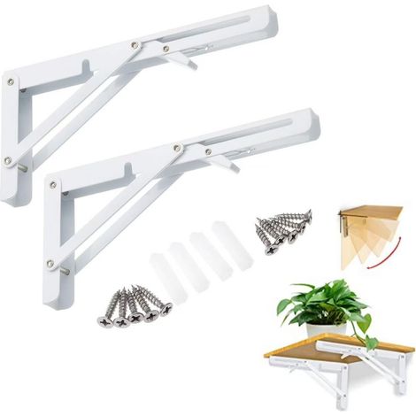 Support triangulaire pliable de 25 cm (10 pouces), cadre de support à monter soi-même, adapté aux tables pliantes, blanc, lot de 2 (1/5)