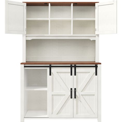 ELVMI Credenza Cucina Alta con Ante Scorrevoli, 2 Cassetti, Ripiani Regolabili e LED per Cucina in MDF Bianco 115×40×174.7 cm (1/5)