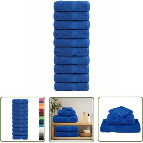 The Living Store Serviettes de visage de qualité supérieure SOLUND 10 pcs bleu - Serviettes De Toilette - Serviettes De Visage - Serviettes En Coton - Serviettes Bleues - Serviettes Absorbantes (1/5)