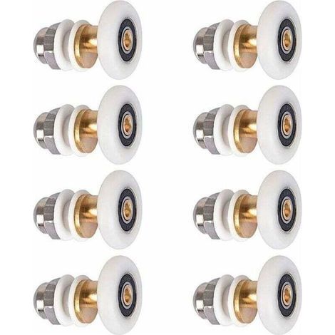 Roulette Porte Douche, Roulettes de Porte Coulissante Cabine de Douche Porte Poulies Roue de Rechange pour Rouleau avec Diamètre de Roues 27mm, 8 Pièces-Chrom (1/5)