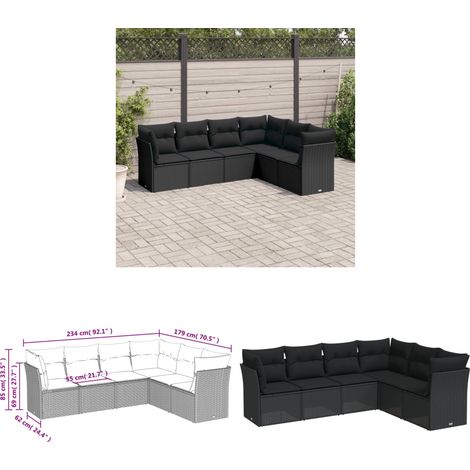 6-tlg. Garten-Sofagarnitur mit Kissen Schwarz Poly Rattan - Gartengestelle - Gartenmöbelset - Lounge Möbel - Rattan Gartenmöbel - Garten Sofa - Home & Living (1/3)