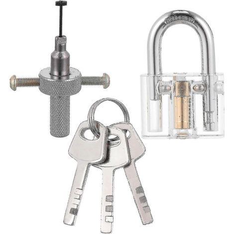 A-1 transparentes Vorhängeschloss mit Haltescheibe, Werkzeug zum Öffnen von Schlössern und 3 Schlüsseln – 1 Set (1/2)