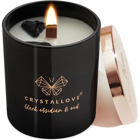 CRYSTALLOVE Candela di soia con ossidiana nera e oud 220 g (1/5)