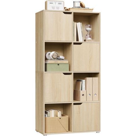 Bibliothèque, Meuble Étagère de Rangement avec 8 Cubes, 4 Portes, en Bois d'Ingénierie, Chêne Clair (1/5)
