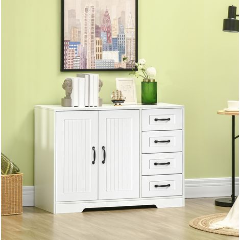 Aparador (105x40x76 cm), con estante regulable, 4 cajones, protección antivuelco, MDF blanco (1/5)
