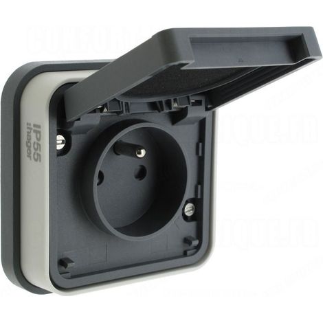 Prise encastrée 2P+T gris IP55 – Pour extérieur – Protection IK07 – Quickconnect sans vis – 16A 250V – Cubyko Hager