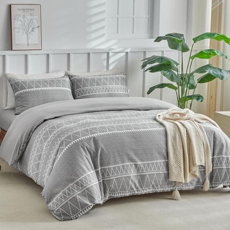 Bettwäsche-Set 4-teilig Doppelbett Grau Mikrofaser mit Spannbettlaken 200x200cm