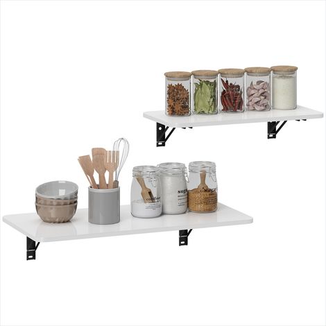 Lot de 2 tables murales rabattables en MDF laqué blanc brillant, style contemporain, pour cuisine, bureau ou salle à manger (1/5)