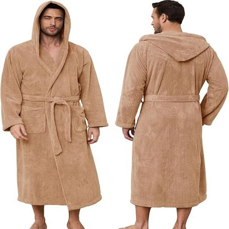Robe De Bain En Terry - Longueur Au Sol Avec Capuche - Coupe Kimono - 2 Grandes Poches - 100 % Coton - Pour Femme Et Homme - 1 Pièce (1/5)