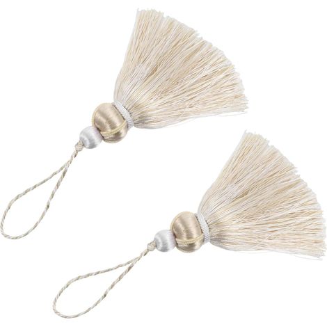 Ornements Suspendus à Pompon Beige Décoratifs Délicats Tombé Lisse Lot de 2 en Polyester Faciles à Décorer, Style Simple et Élégant pour Coussin et Nappe (1/5)