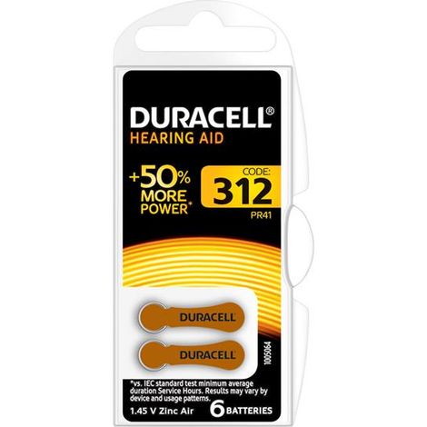 Duracell S447 Specialty Hearing Aid Batteries Size 312 (6 Pack) DUR312