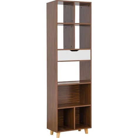 Mobile libreria in legno con cassetto rovere e bianco (1/5)