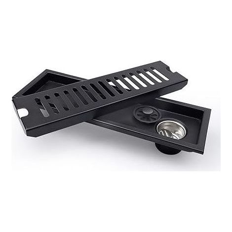 Filtre Douche, 30 x 10 cm Caniveau de Douche, Noir Siphon de Sol avec Grille en Acier Inoxydable, Convient pour WC, Salle de Bain, Cuisine, Balcon (1/5)