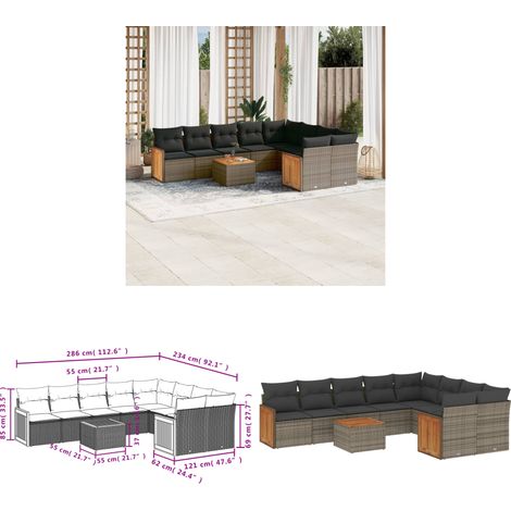 10-tlg. Garten-Sofagarnitur mit Kissen Grau Poly Rattan - Gartenmöbel - Gartensorte - Lounge Set - Outdoor Möbel - Rattan Gartenmöbel - Home & Living (1/3)
