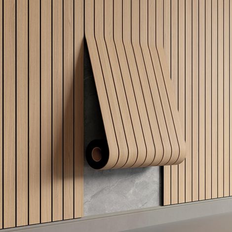 Panneau mural à coller PVC à lattes 300 x 40 cm - Papier peint autocollant imitation épais en bois de chêne faux 3D - Panneaux muraux insonorisants pour murs et plafonds (1/5)