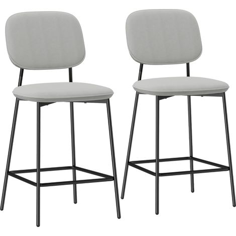 Lot de 2 tabourets de bar rembourrés avec dossier et repose-pieds en polyester gris clair