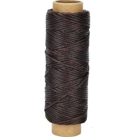 Fil de couture ciré pour cuir 150D/16, marron foncé, 50 mètres par rouleau, fil plat pour travaux manuels et couture à la main. (1/5)
