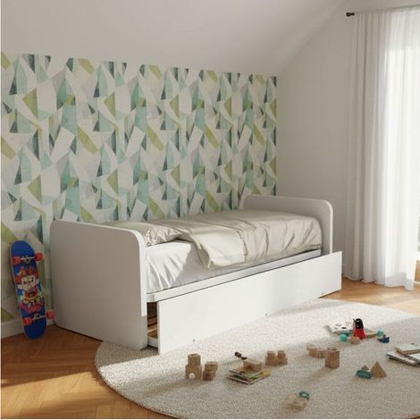 Letto singolo con letto estraibile, trasformabile in matrimoniale. Testate personalizzabili, reti in acciaio e doghe in faggio - Bianco