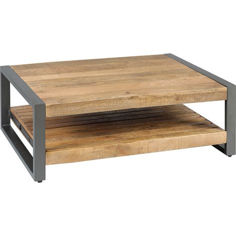 PALISSA - Table Basse avec Etagère Bois et Acier Patiné (1/3)