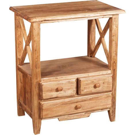 Country-style solid lime wood, natural finish W56xDP36xH66 cm sized bedside table. Made in Italy