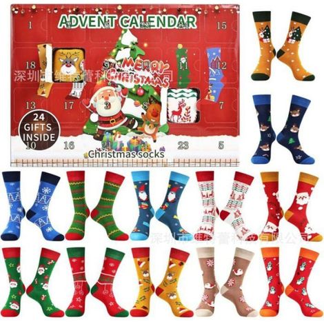 Coffret calendrier du compte à rebours de la veille de Noël, automne et hiver, coffret cadeau de chaussettes de Noël, boîte aveugle (1/4)