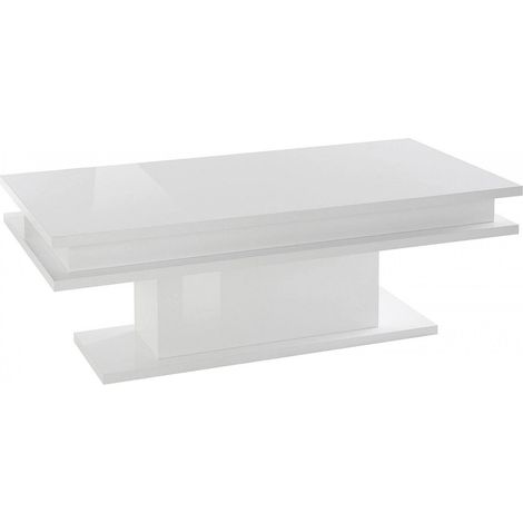Dmora Tavolino da Caffè, Made in Italy, Tavolo da salotto, cm 100x55h42, colore Bianco lucido, con imballo rinforzato (1/5)