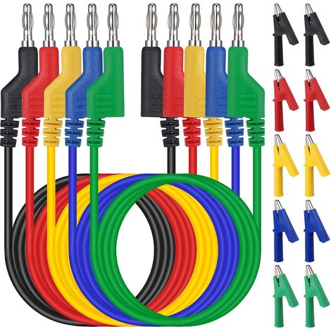 5pcs Cordon Multimetre Banane Double Bout 4mm avec 10 Pinces Crocodiles, Cable Multimetre Souple Enfichable d'Une Longueur de 1M (1/5)