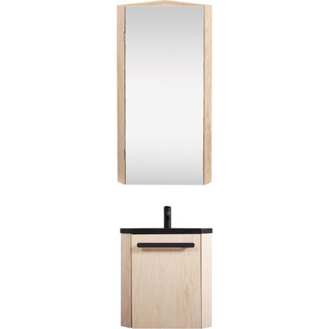Conjunto de lavabo de esquina suspendido SKINO con mueble con espejo (1/4)