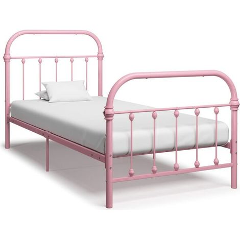 Cadre de lit en métal rose (matelas non inclus) 90x200 cm (1/5)