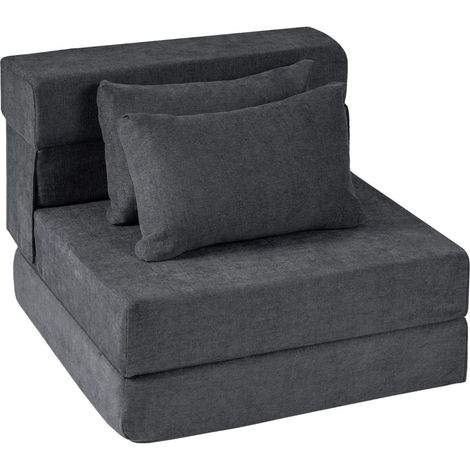 Convertible 3-in-1 Chenille Sofa Bed with 2 Cushions, Gray