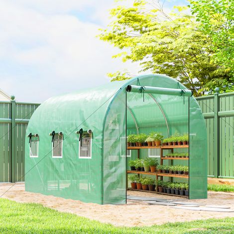 Serra 3 x 2 x 2 m, serra in alluminio con ruote, 2 porte con cerniera e 6 finestre a rete, pali di supporto, verde (1/5)