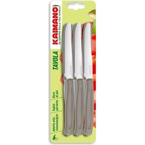 Coltelli da tavola kaimano 6pz lama liscia+dentata punta tonda plastica marrone colore: taupe