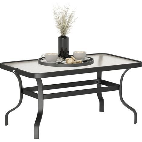Table basse jardin en verre trempé ondulé, table d'appoint patio 95x55x46 cm, design moderne noir, meuble extérieur résistant, idéal salon de jardin. (1/5)