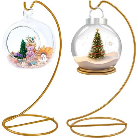 2 supports fil doré pour boules verre, lanternes, plantes aériennes ou terrariums suspendus