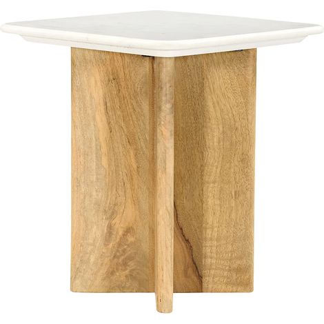 Tavolino in marmo e legno di mango Bianco e naturale chiaro - NEYALIA (1/5)